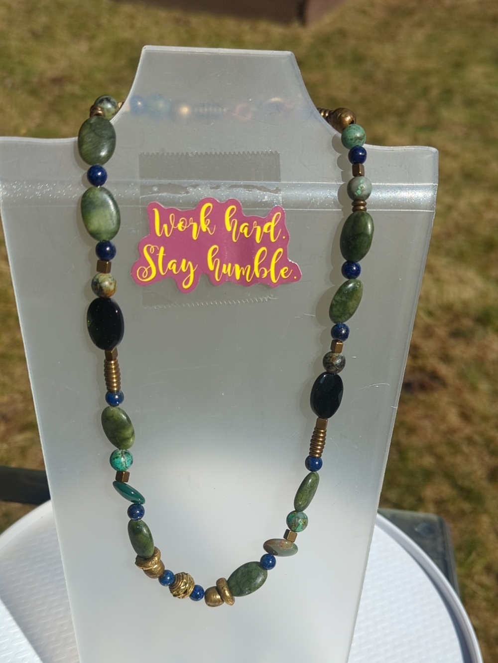 Handmade Stone Agate And Lapis Lazuli Bead Necklace